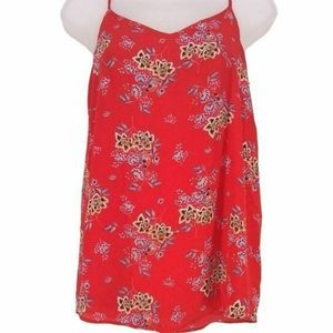 Pink Rose Women Red Floral Spaghetti Tank Top Size Small‎